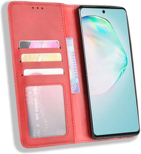 Samsung Galaxy S10 Lite Hoesje Vintage Wallet Kunst Leer Rood afbeelding 2