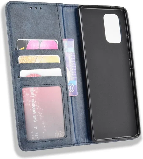 Samsung Galaxy S10 Lite Hoesje Vintage Wallet Kunst Leer Blauw afbeelding 7