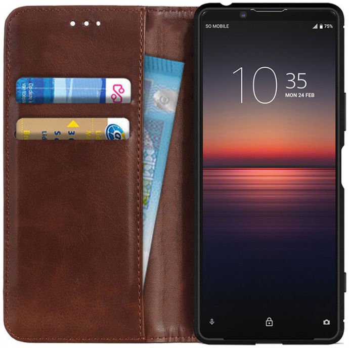 Sony Xperia 1 II Portemonnee Stand Hoesje Coffee afbeelding 1