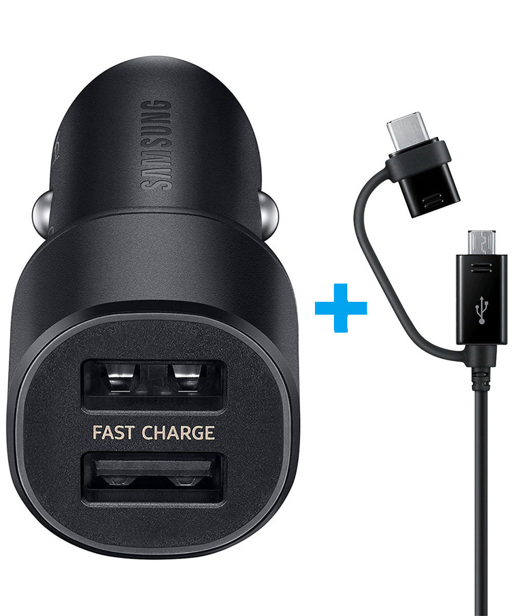 Originele Samsung Duo 15W Fast Charge Autolader met Combo Kabel Zwart afbeelding 1