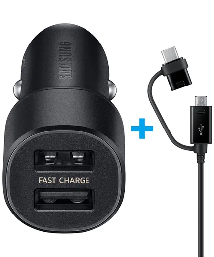 Originele Samsung Duo 15W Fast Charge Autolader met Combo Kabel Zwart afbeelding 1