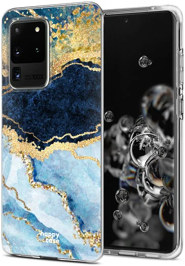 HappyCase Samsung Galaxy S20 Ultra Hoesje Flexibel TPU Blauw Marmer afbeelding 2