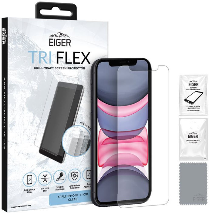 Eiger Tri Flex iPhone 11 / XR Display Folie Screenprotector (2-Pack) afbeelding 1