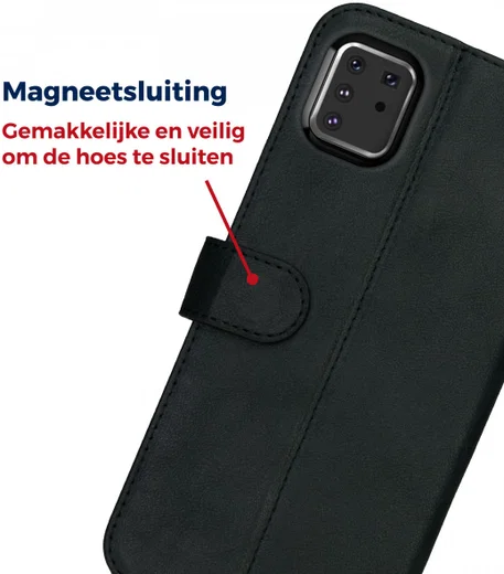 Rosso Deluxe Galaxy Note 10 Lite Hoesje Echt Leer Book Case Zwart afbeelding 8