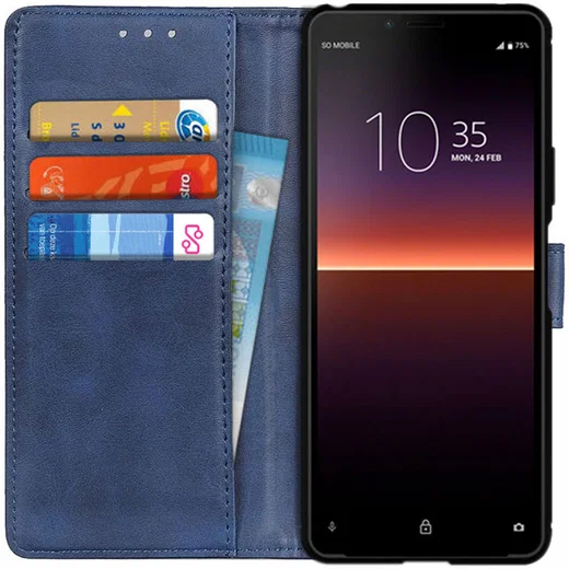 Sony Xperia 10 II Matte Portemonnee Hoesje Blauw afbeelding 1