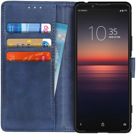Sony Xperia 1 II Matte Portemonnee Hoesje Blauw afbeelding 1