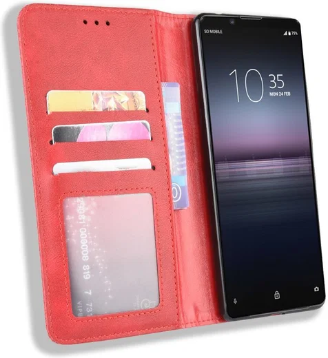 Sony Xperia 1 II Vintage Portemonnee Hoesje Rood afbeelding 1