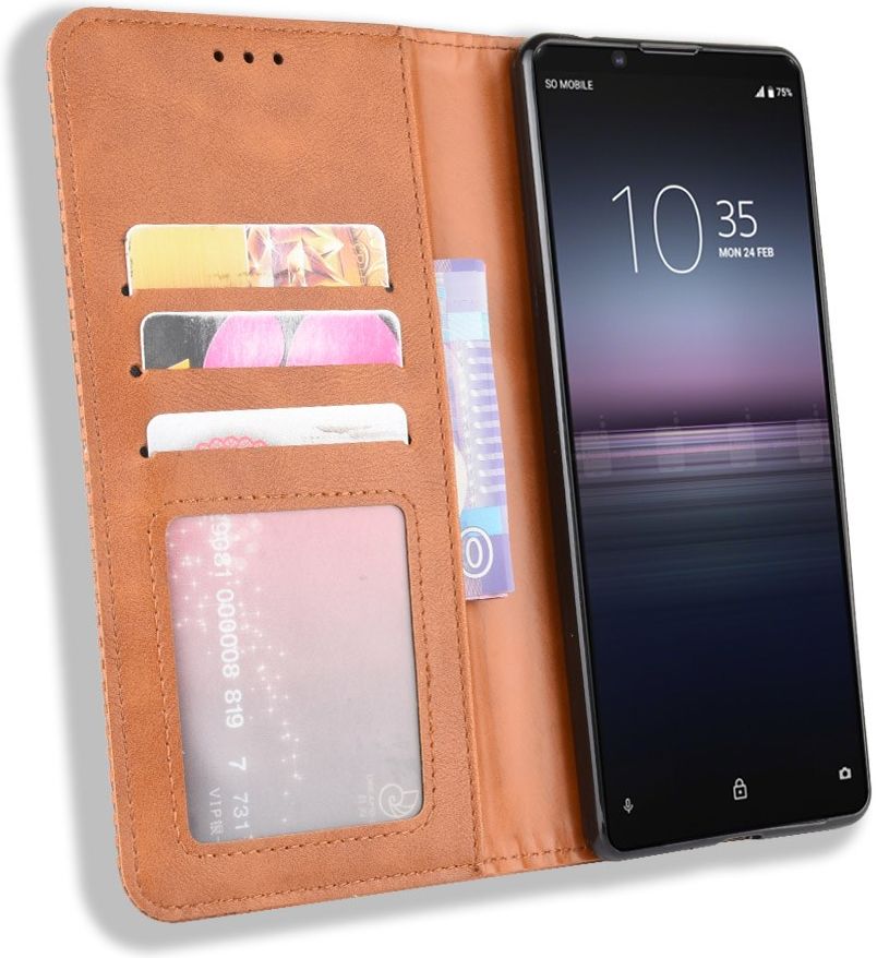 Sony Xperia 1 II Vintage Portemonnee Hoesje Bruin afbeelding 1