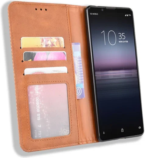 Sony Xperia 1 II Vintage Portemonnee Hoesje Bruin afbeelding 1