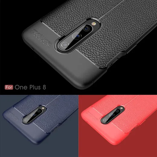 OnePlus 8 Hoesje TPU Leer Design Rood afbeelding 4