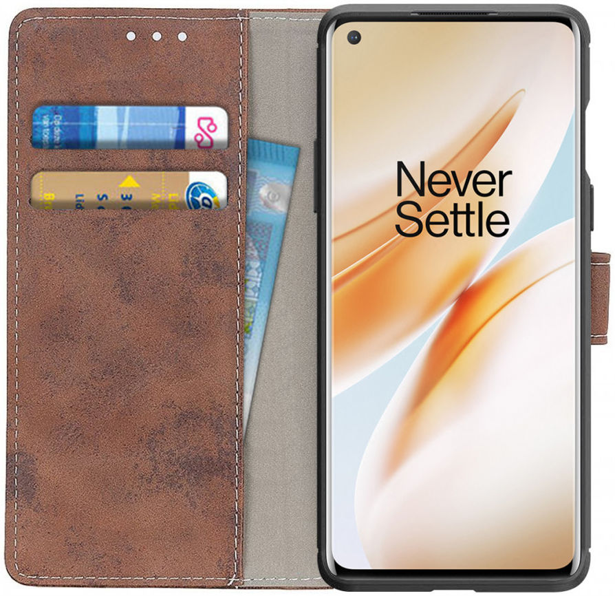 OnePlus 8 Vintage Portemonnee Stand Hoesje Bruin afbeelding 1