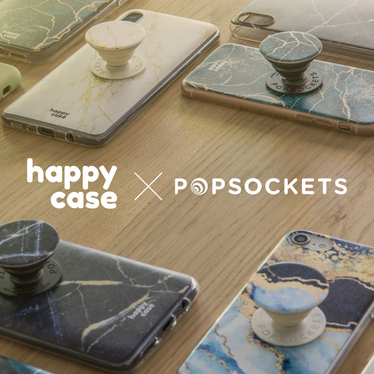 PopSockets X HappyCase PopGrip PopTop Greep en Standaard Blauw Marmer afbeelding 7