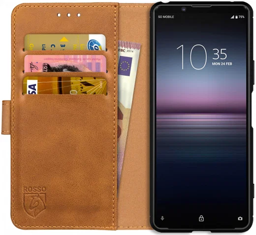 Rosso Element Sony Xperia 1 II Hoesje Book Cover Lichtbruin afbeelding 1
