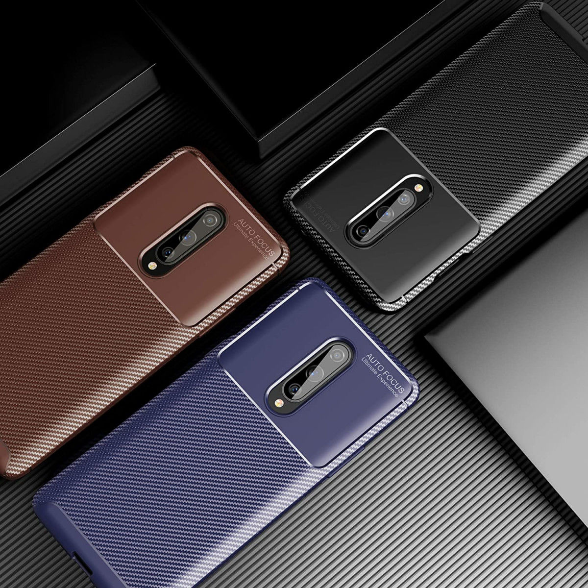 OnePlus 8 Siliconen Carbon Hoesje Blauw afbeelding 5