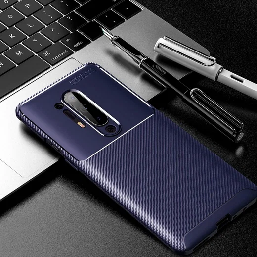 OnePlus 8 Pro Siliconen Carbon Hoesje Blauw afbeelding 4