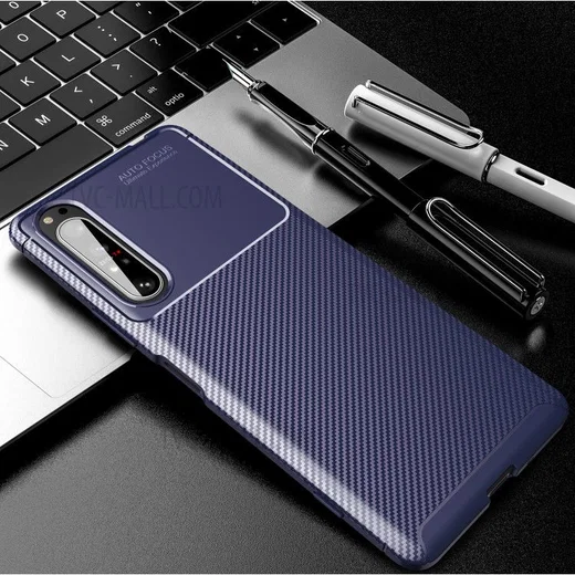 Sony Xperia 1 II Hoesje Siliconen Carbon TPU Back Cover Blauw afbeelding 3