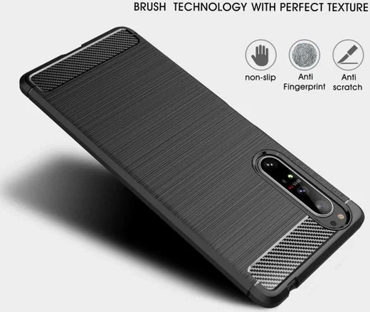 Sony Xperia 1 II Geborsteld TPU Hoesje Zwart afbeelding 5