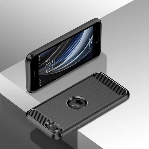 Apple iPhone SE (2020/2022) Hoesje Geborsteld TPU Back Cover Zwart afbeelding 2