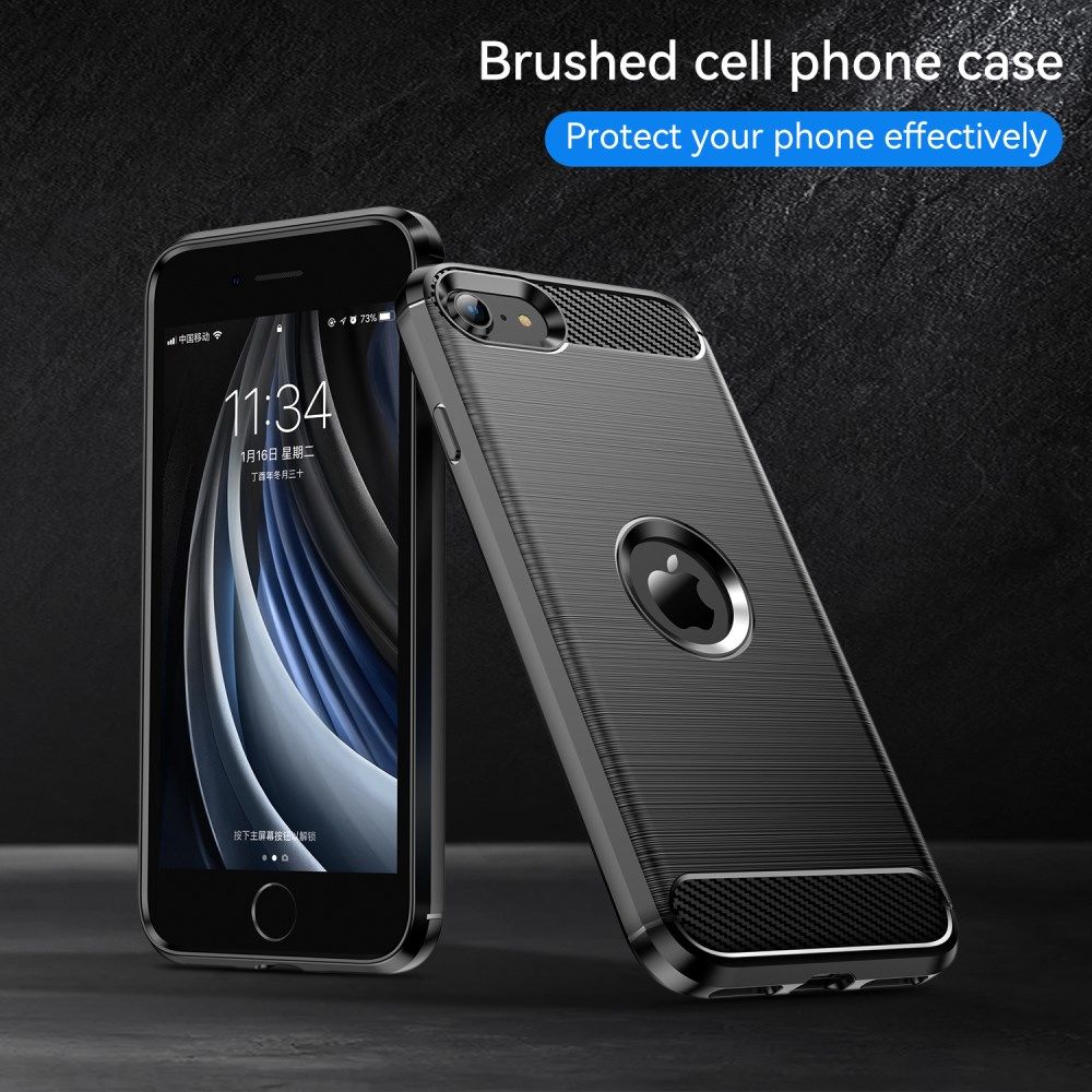 Apple iPhone SE (2020/2022) Hoesje Geborsteld TPU Back Cover Zwart afbeelding 9