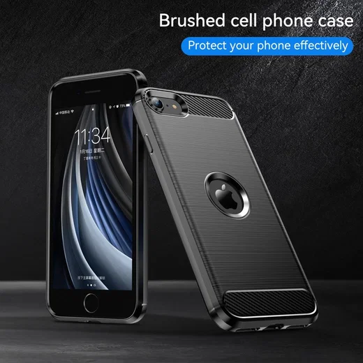 Apple iPhone SE (2020/2022) Hoesje Geborsteld TPU Back Cover Zwart afbeelding 9