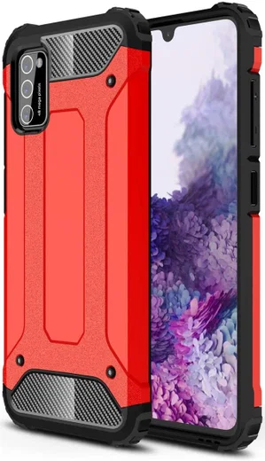 Samsung Galaxy A41 Hoesje Shock Proof Hybride Back Cover Rood afbeelding 1