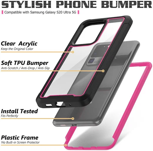 Samsung Galaxy S20 Ultra Hybride Bumper Hoesje Roze afbeelding 3