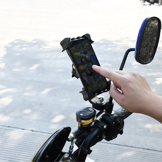 Universele Aluminium Verstelbare Motor/Scooter Telefoonhouder Spiegel Zwart afbeelding 2