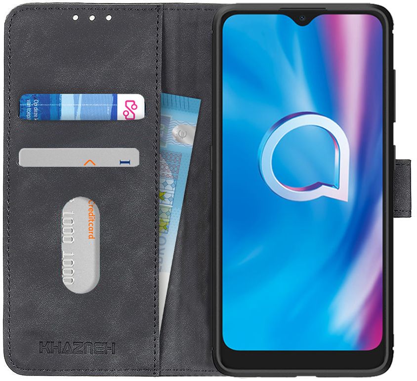 Alcatel 1S 2020 / 3L 2020 Hoesje Retro Wallet Book Case Zwart afbeelding 1