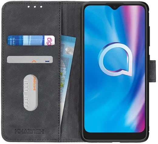 Alcatel 1S 2020 / 3L 2020 Hoesje Retro Wallet Book Case Zwart afbeelding 1