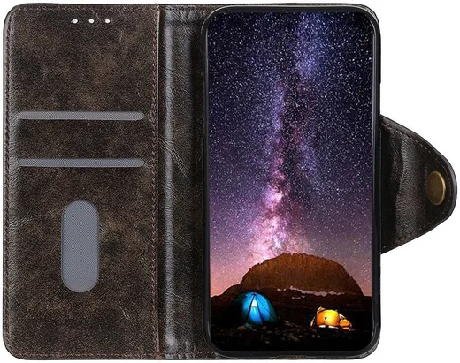 OnePlus 8 Pro Hoesje Portemonnee Luxe Wallet Case Donkerbruin afbeelding 2