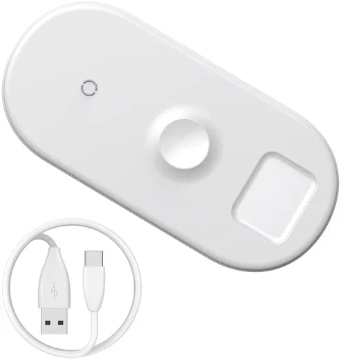 Baseus 3-in-1 18W Draadloze Oplader Smartphone Apple Watch AirPods Wit afbeelding 2