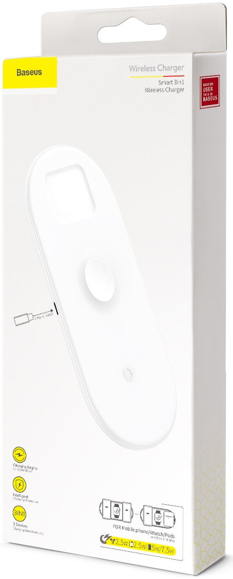 Baseus 3-in-1 18W Draadloze Oplader Smartphone Apple Watch AirPods Wit afbeelding 10