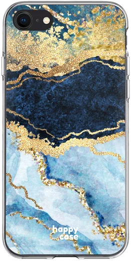 HappyCase iPhone SE 2020/2022 Hoesje Flexibel TPU Blauw Marmer Print afbeelding 1