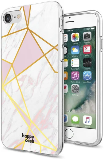 HappyCase iPhone SE 2020/2022 Hoesje Flexibel TPU Roze Marmer Print afbeelding 4