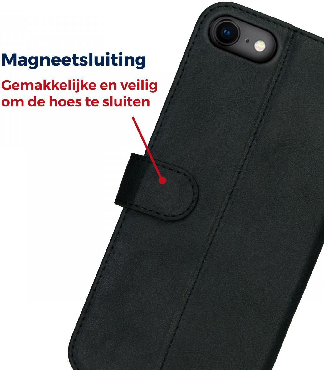 Rosso Deluxe iPhone SE (20/22) / 8 / 7 Hoesje Echt Leer Book Case Zwart afbeelding 9