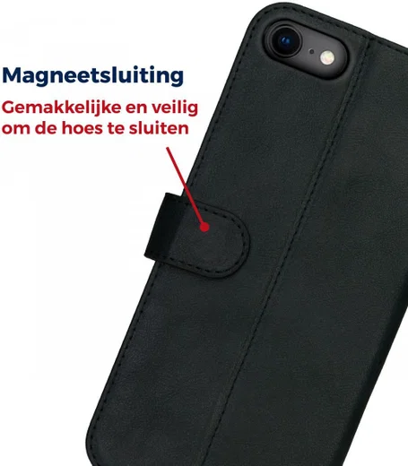Rosso Deluxe iPhone SE (20/22) / 8 / 7 Hoesje Echt Leer Book Case Zwart afbeelding 9