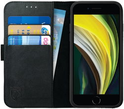 Rosso Deluxe iPhone SE (20/22) / 8 / 7 Hoesje Echt Leer Book Case Zwart afbeelding