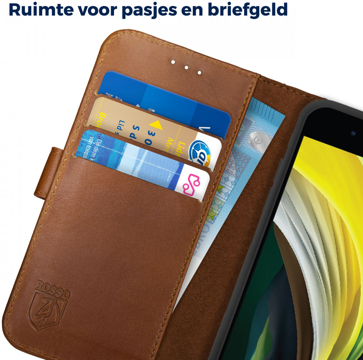 Rosso Deluxe iPhone SE (20/22) / 8 / 7 Hoesje Echt Leer Book Case Bruin afbeelding 5