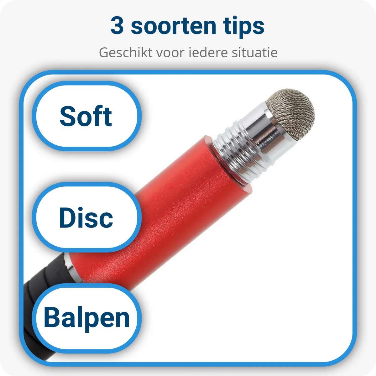 Universele Stylus Pen Voor Telefoon Tablet en iPad Met 3 Tips Rood afbeelding 3