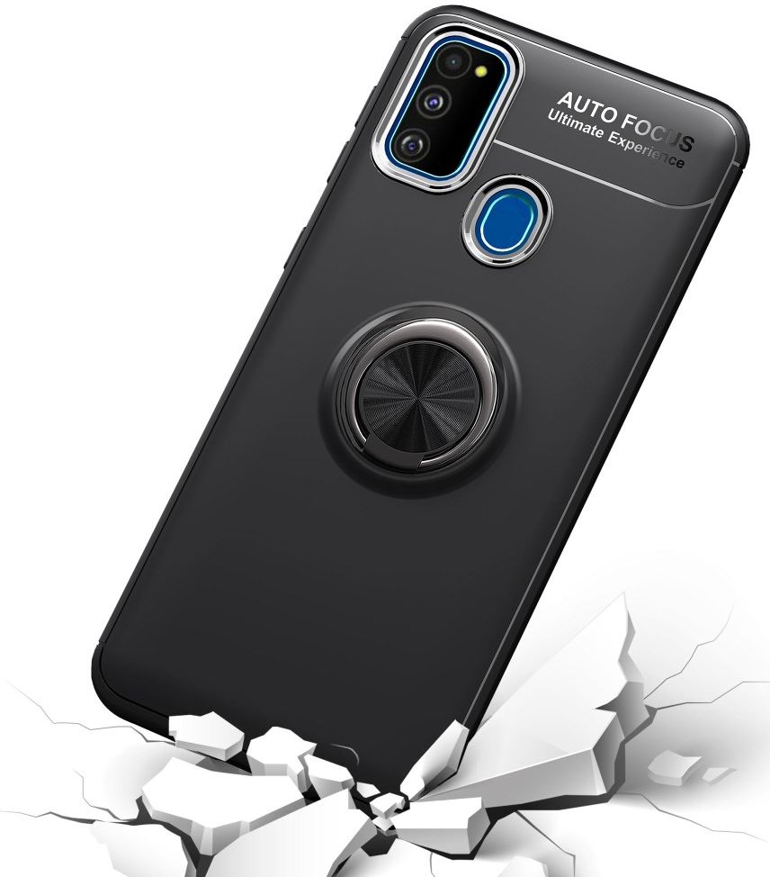 Samsung Galaxy M21 Hoesje met Ring Kickstand Zwart afbeelding 2