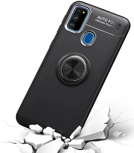 Samsung Galaxy M21 Hoesje met Ring Kickstand Zwart afbeelding 2