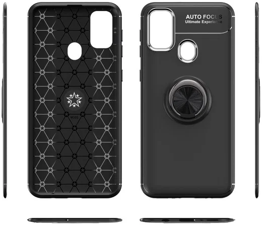 Samsung Galaxy M21 Hoesje met Ring Kickstand Zwart afbeelding 4