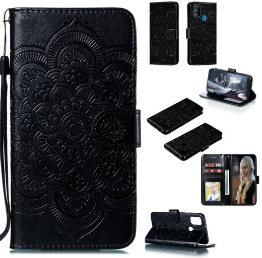 Samsung Galaxy M21 Hoesje Portemonnee met Mandala Print Zwart afbeelding 4