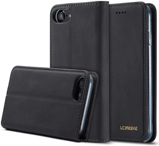 iPhone SE (2020/2022)/8/7 Hoesje Portemonnee Book Case Kunstleer Zwart afbeelding 4