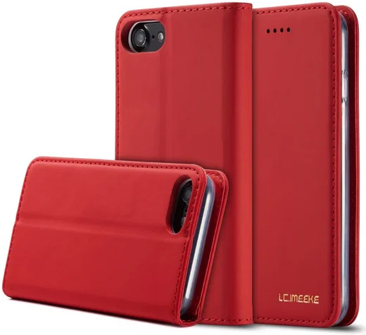 iPhone SE (2020/2022)/8/7 Hoesje Portemonnee Book Case Kunstleer Rood afbeelding 3