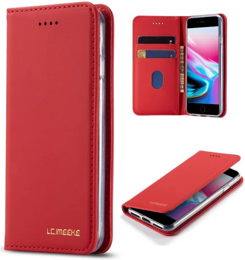 iPhone SE (2020/2022)/8/7 Hoesje Portemonnee Book Case Kunstleer Rood afbeelding 8