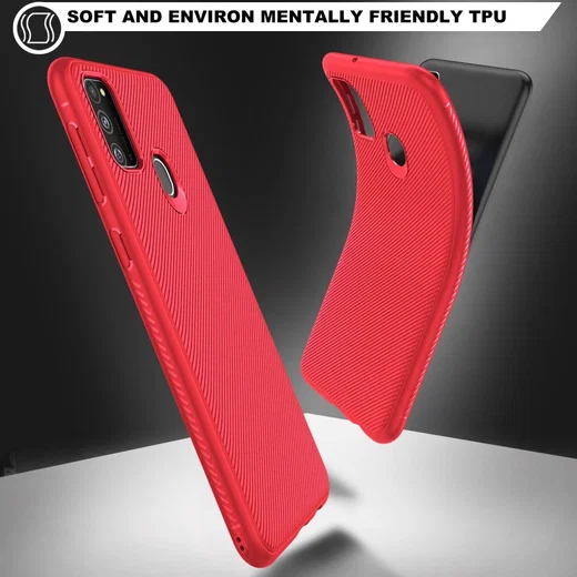 Samsung Galaxy M21 Hoesje Twill Slim Textuur Rood afbeelding 4