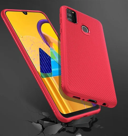 Samsung Galaxy M21 Hoesje Twill Slim Textuur Rood afbeelding 7