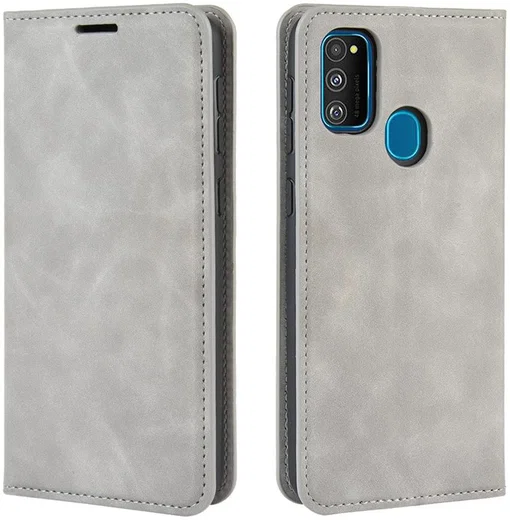 Samsung Galaxy M21 Hoesje Zijdezacht Kunstleer Portemonnee Grijs afbeelding 5