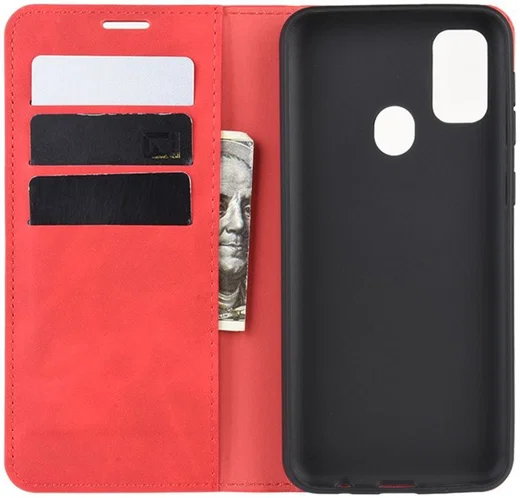 Samsung Galaxy M21 Hoesje Zijdezacht Kunstleer Portemonnee Rood afbeelding 6
